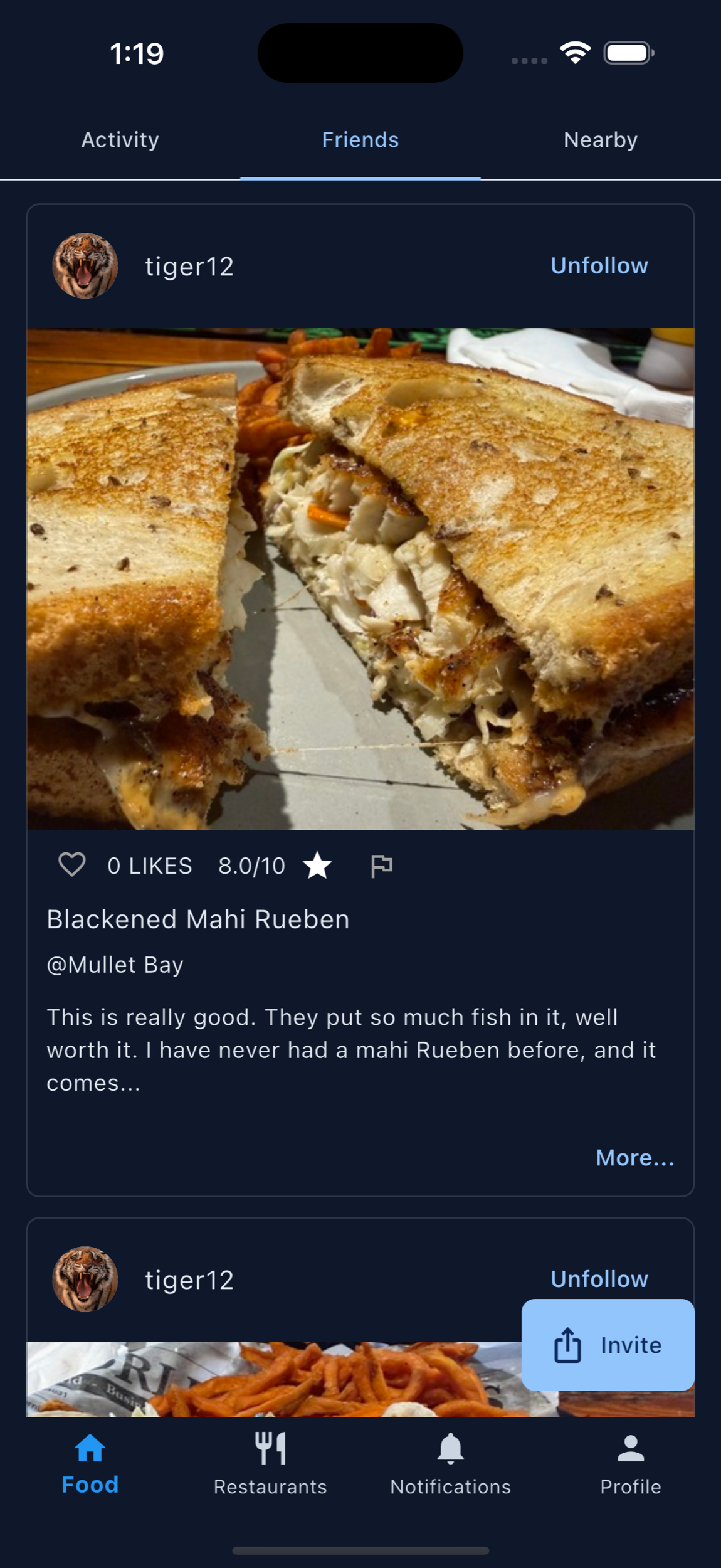 MenuScouter social feed with restaurant engagement and food posts