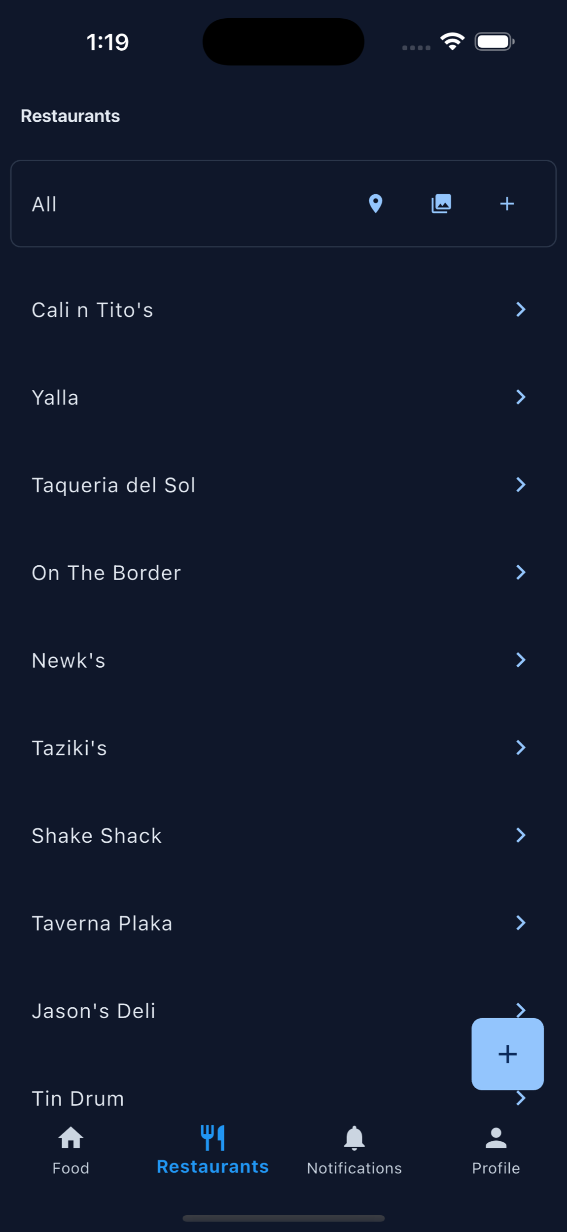 MenuScouter app showing restaurants with food photos