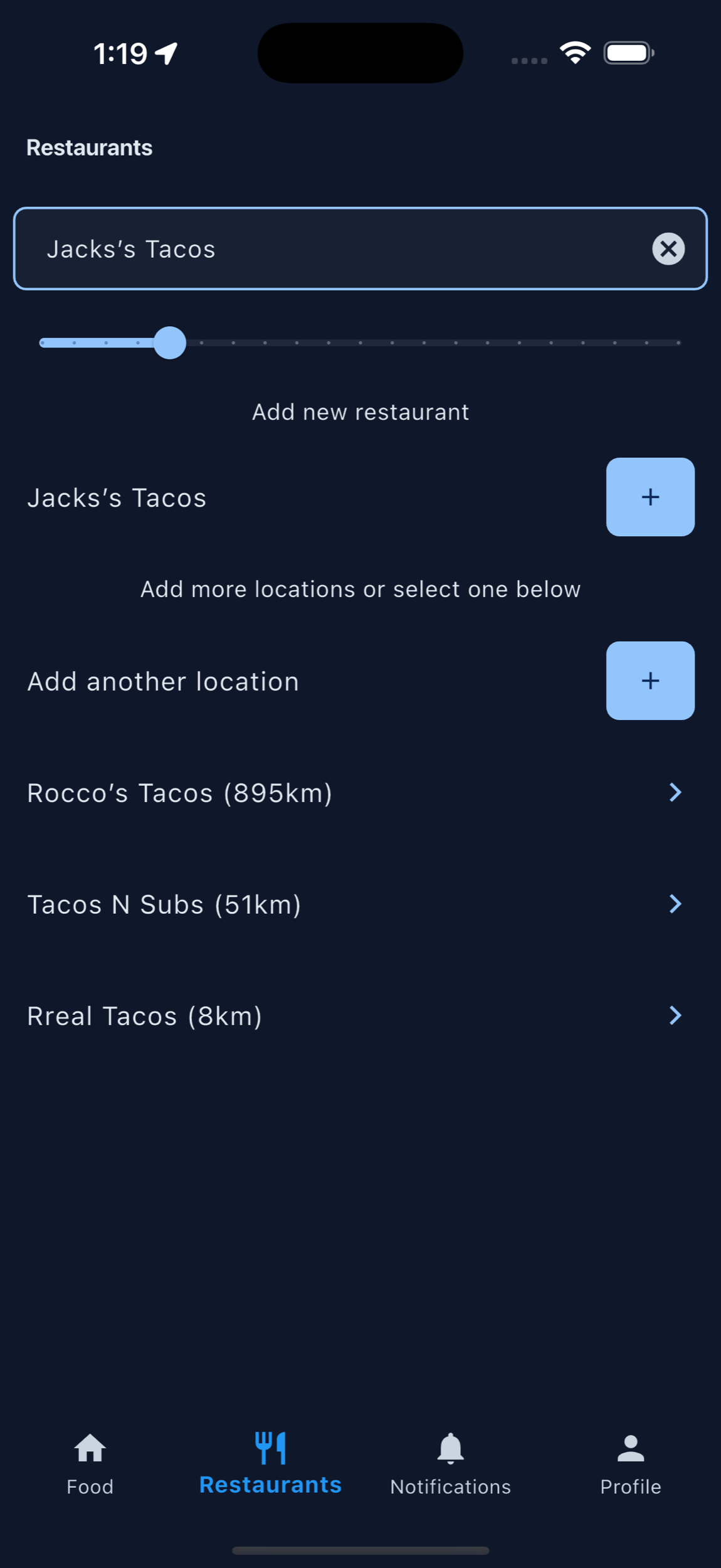 MenuScouter app showing restaurant search