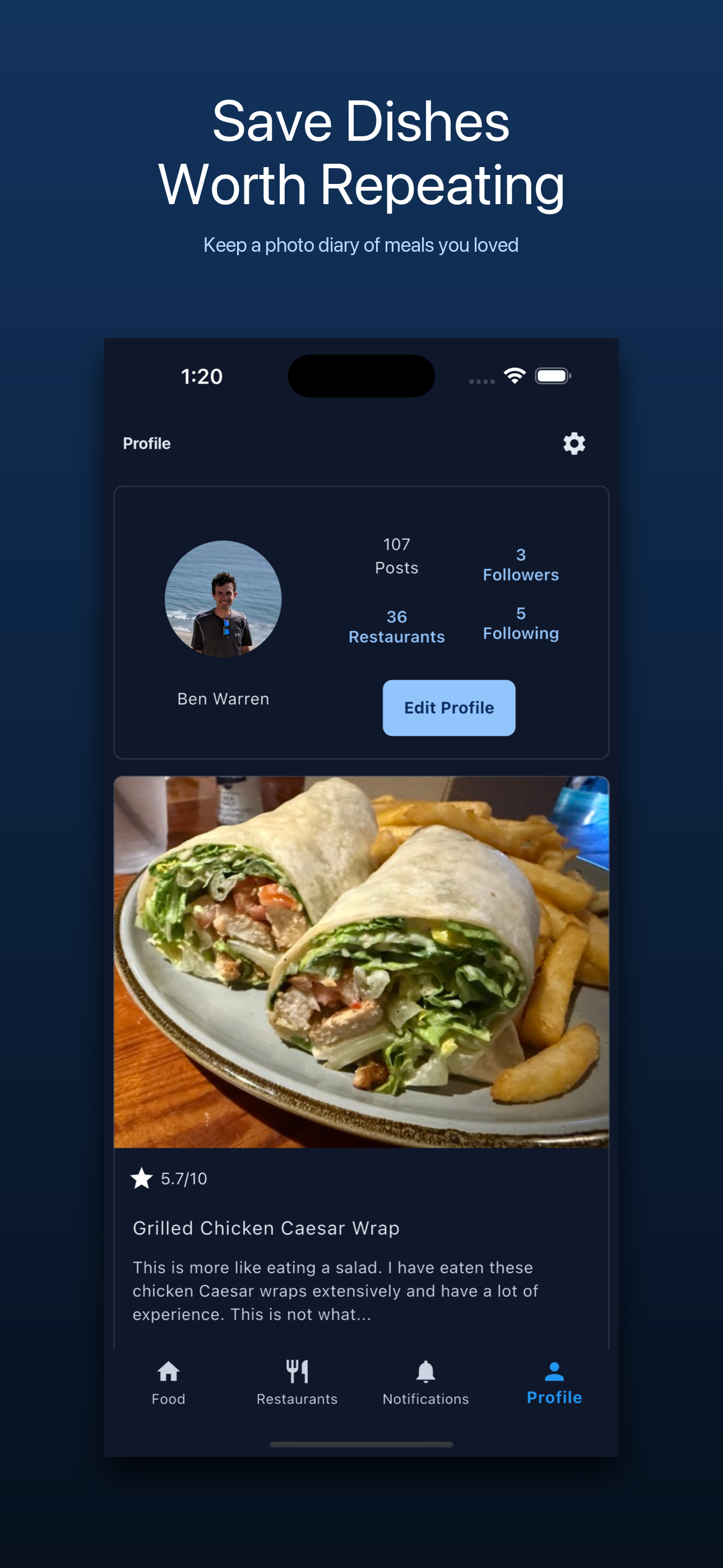 MenuScouter screenshot showing saved dishes