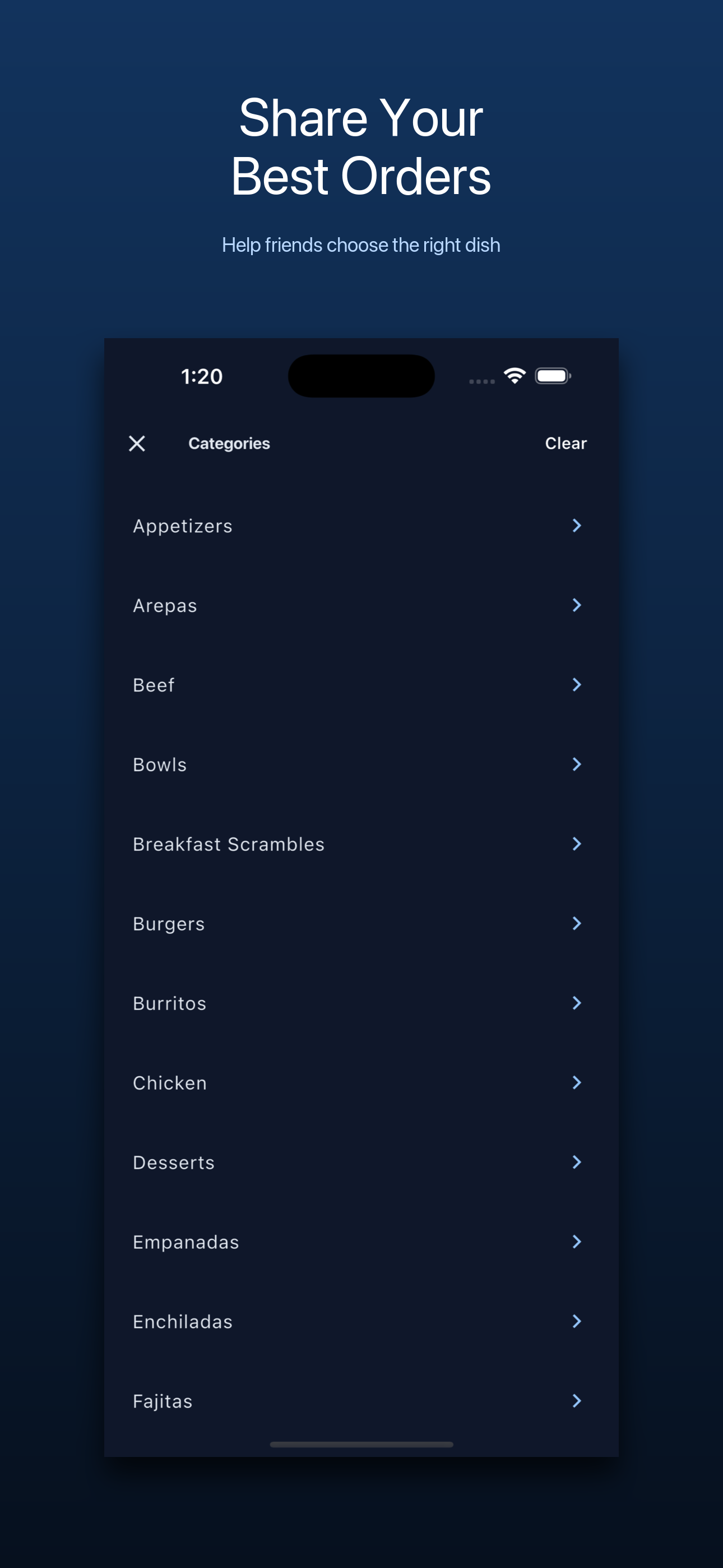 MenuScouter screenshot showing how to share best orders