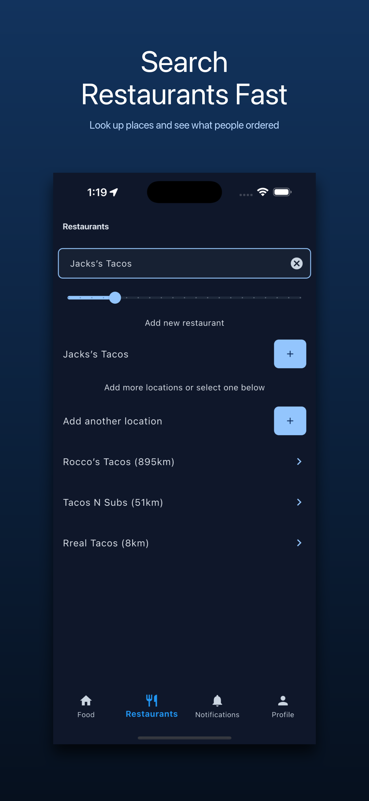 MenuScouter screenshot showing restaurant search