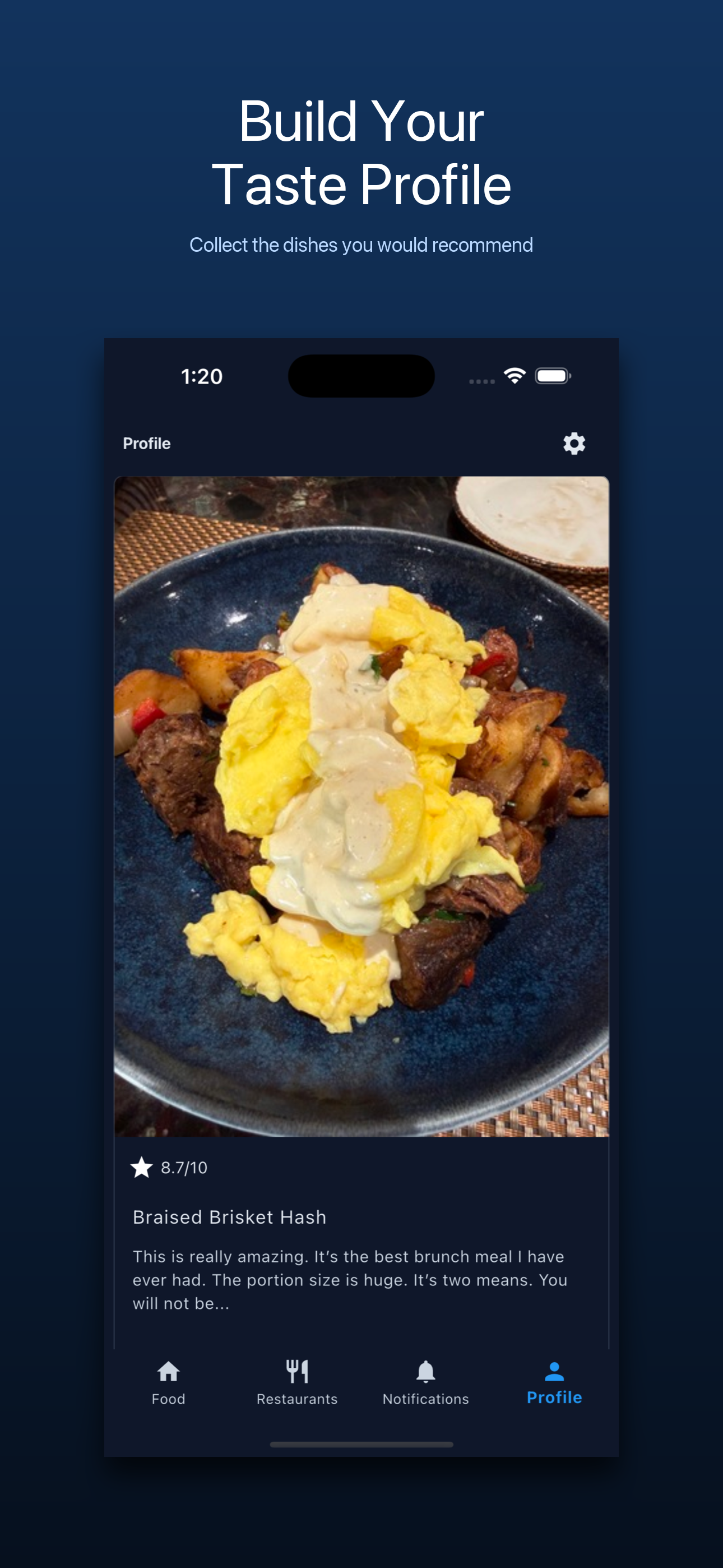 MenuScouter screenshot showing a taste profile