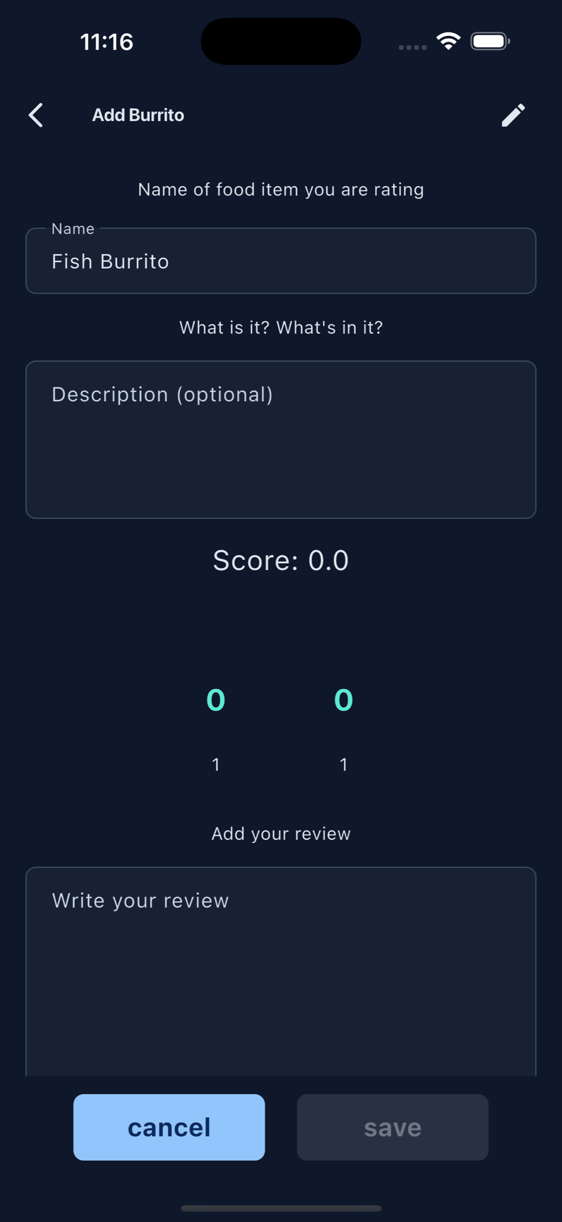 MenuScouter Add Item screen showing dish name suggestions